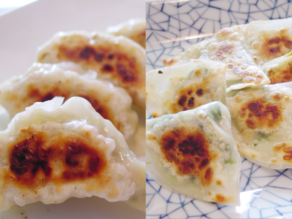 キャベツと豚ひき肉の焼き餃子/ハムとほうれん草のチーズ餃子