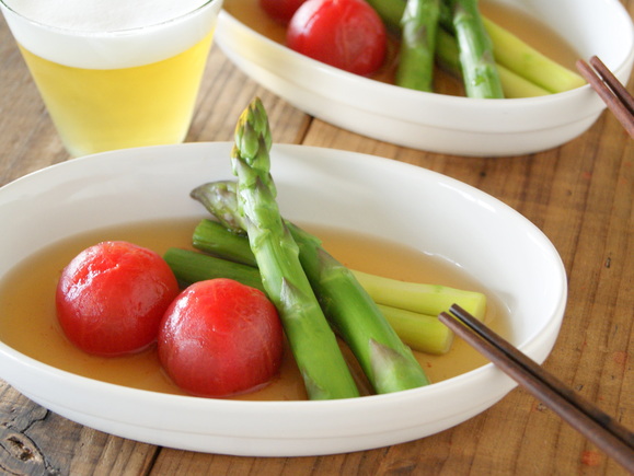 アスパラとフルーツトマトの煮びたし